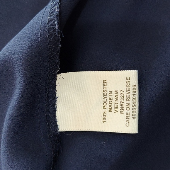 Elle Blouse XXL Cap Sleeve Casual Spring Sheer Embellished Collar Navy Blue - Picture 9 of 12